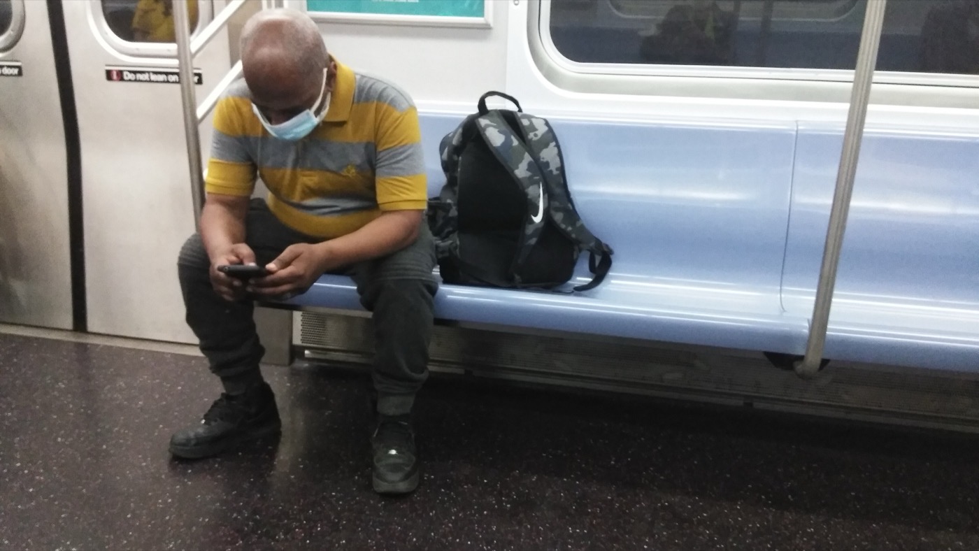 Inside a New York City subway car